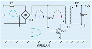 圖1：反激式(或稱回掃式)開關(guān)電源工作原理圖。